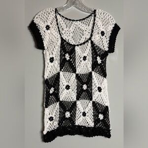 Black and White Crochet Top Size S/M